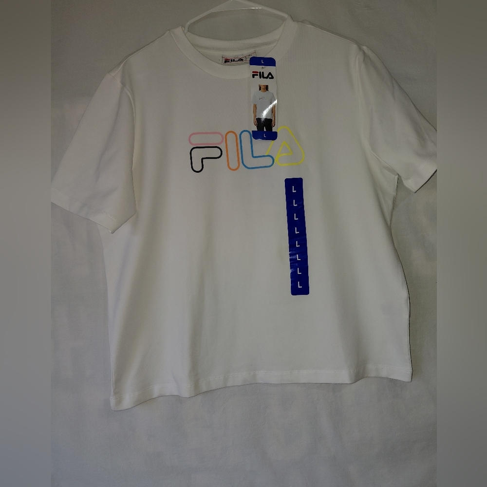 Fila Shirt Womens Size Large White Logo Spell Out T-Shirt New With Tags - Picture 2 of 5
